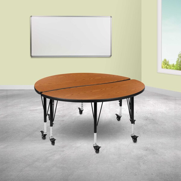 Flash Furniture Round 47.5 W, 48 L, 25 H, Chrome, Laminate, Particleboard, Steel, Wood Grain - XU-GRP-A48-HCIRC-OAK-T-P-CAS-GG