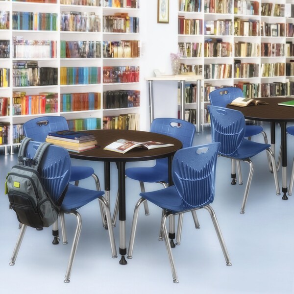 Regency Round Kee Adjustable Classroom Table W/ 4 Andy Stack Chairs, 36 in W, 36 in L, Neo Walnut - TB36RNDNWAPBK40NV