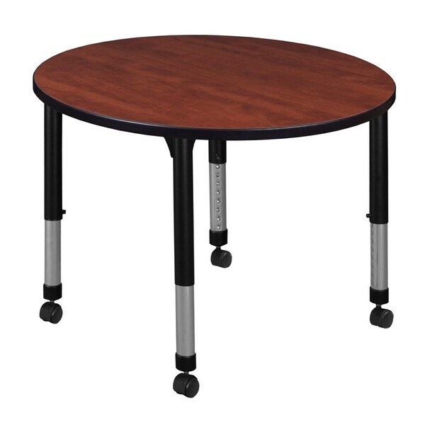 Regency Tables > Height Adjustable > Round Mobile Tables, 36 W, 36 L, 23-34 H, Wood|Metal, Cherry - TB36RNDCHAPCBK