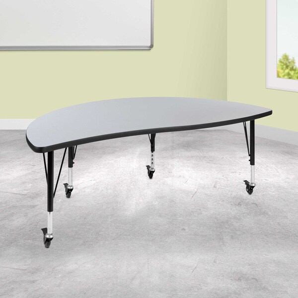 Flash Furniture Half Round 30 W, 60 L, 25 H, Chrome, Laminate, Particleboard, Steel, Grey - XU-A60-HCIRC-GY-T-P-CAS-GG