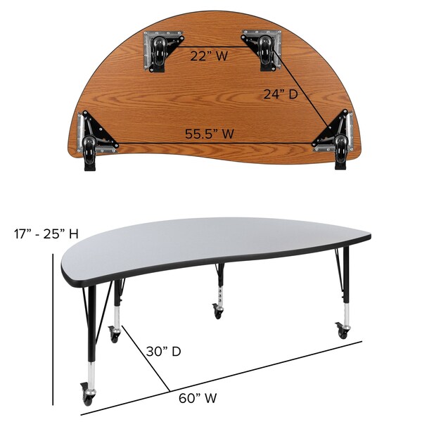 Flash Furniture Half Round 30 W, 60 L, 25 H, Chrome, Laminate, Particleboard, Steel, Grey - XU-A60-HCIRC-GY-T-P-CAS-GG