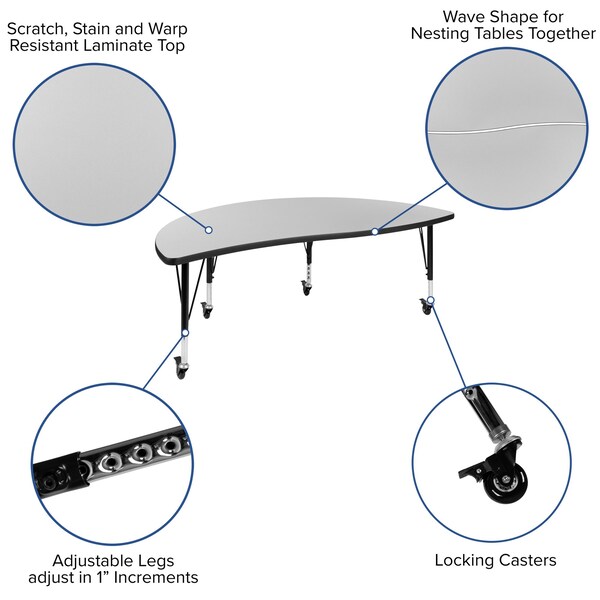 Flash Furniture Half Round 30 W, 60 L, 25 H, Chrome, Laminate, Particleboard, Steel, Grey - XU-A60-HCIRC-GY-T-P-CAS-GG