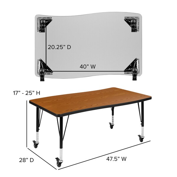 Flash Furniture Rectangle 28 W, 47.5 L, 25 H, Chrome, Laminate, Particleboard, Steel, Wood Grain - XU-A3048-CON-OAK-T-P-CAS-GG