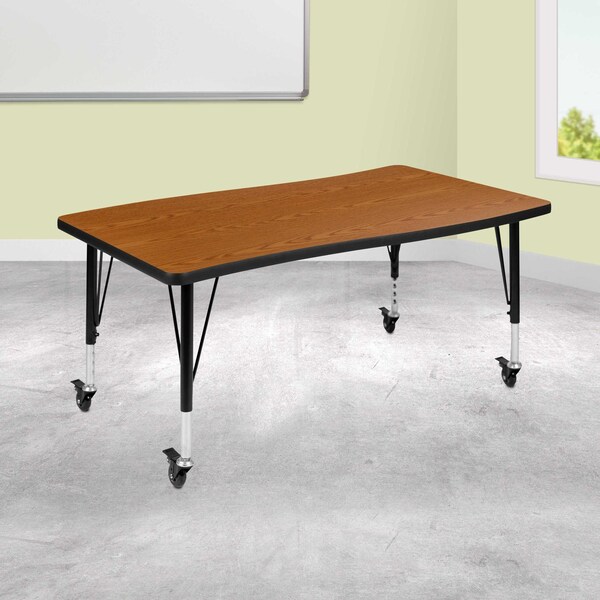 Flash Furniture Rectangle 28 W, 47.5 L, 25 H, Chrome, Laminate, Particleboard, Steel, Wood Grain - XU-A3048-CON-OAK-T-P-CAS-GG