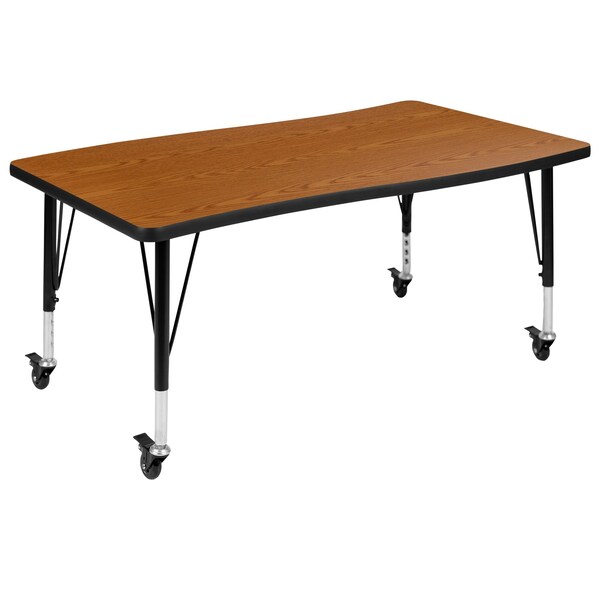 Flash Furniture Rectangle 28 W, 47.5 L, 25 H, Chrome, Laminate, Particleboard, Steel, Wood Grain - XU-A3048-CON-OAK-T-P-CAS-GG