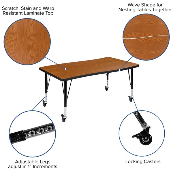 Flash Furniture Rectangle 28 W, 47.5 L, 25 H, Chrome, Laminate, Particleboard, Steel, Wood Grain - XU-A3048-CON-OAK-T-P-CAS-GG