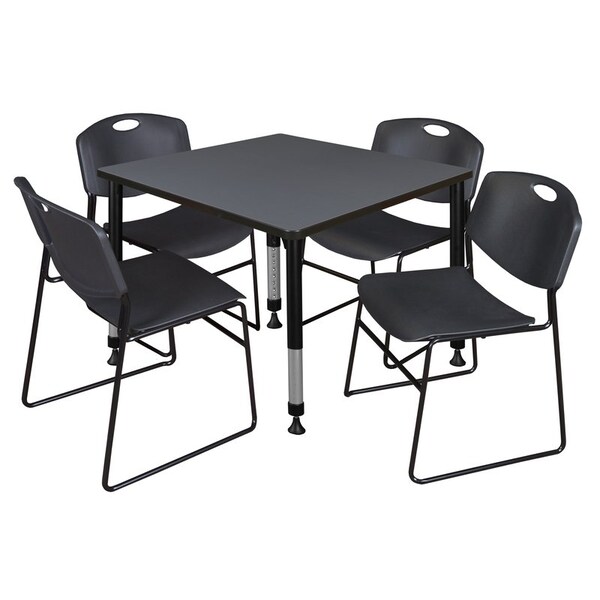 Regency Tables > Height Adjustable > Square Table & Chair Sets, 30 W, 30 L, 23-36 H, Grey - TB4242GYAPBK44BK