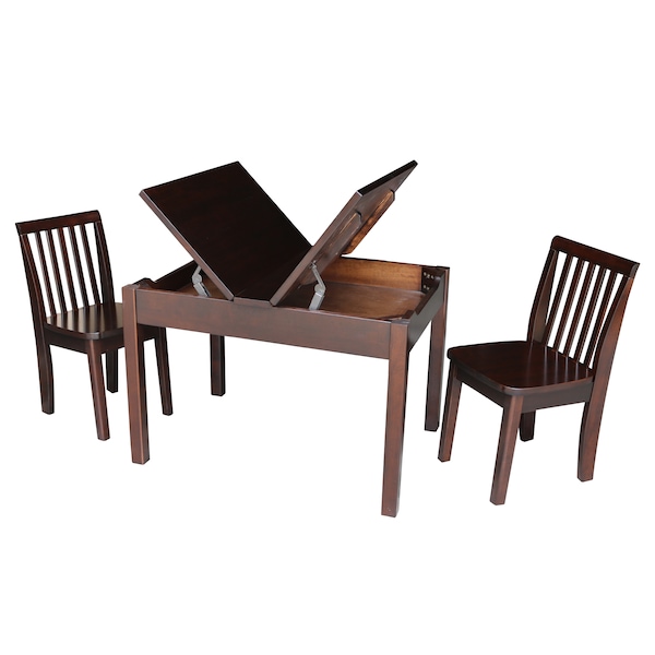 International Concepts Rectangle Table with 2 Mission Juvenile Chairs, 24 in W, 33.1 in L, 22.2 in H, Wood, Rich Mocha - K15-JT2532L-263-2