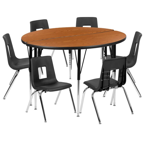 Flash Furniture 47.5 W, 48 L, 30.25 H, Chrome, Laminate, Particleboard, Plastic, Steel - XU-GRP-16CH-A48-HCIRC-OAK-T-A-GG