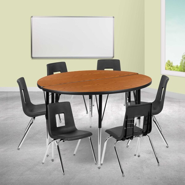 Flash Furniture 47.5 W, 48 L, 30.25 H, Chrome, Laminate, Particleboard, Plastic, Steel - XU-GRP-16CH-A48-HCIRC-OAK-T-A-GG