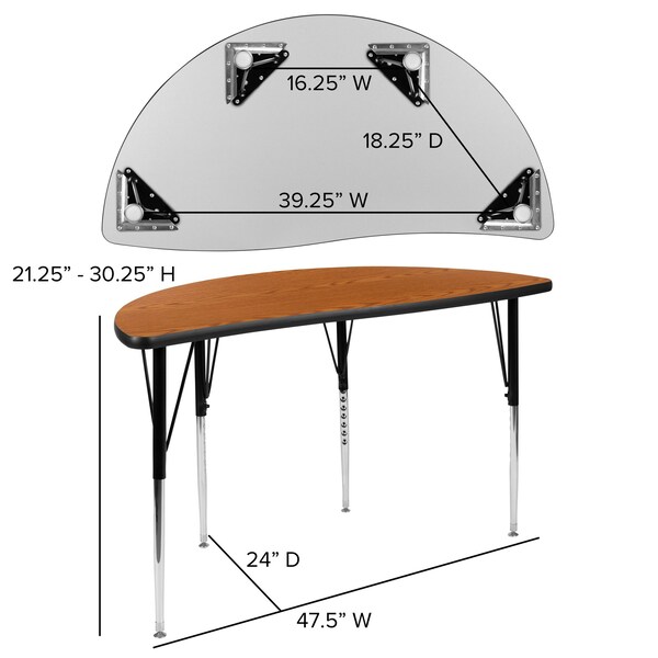 Flash Furniture 47.5 W, 48 L, 30.25 H, Chrome, Laminate, Particleboard, Plastic, Steel - XU-GRP-16CH-A48-HCIRC-OAK-T-A-GG