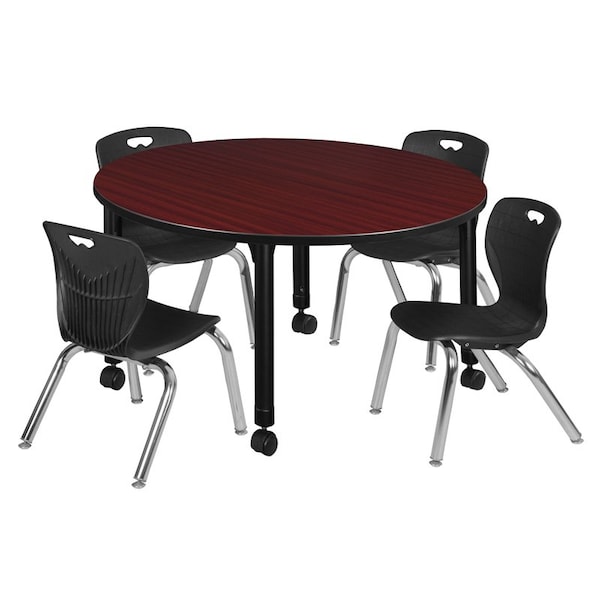 Regency Tables > Height Adjustable > Round Mobile Table & Chair Sets, 48 W, 48 L, 23-34 H, Mahogany - TB48RNDMHAPCBK45BK