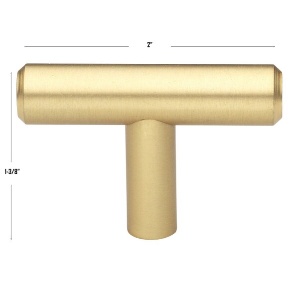 Gliderite Hardware 2 in. Solid Steel Satin Gold Cabinet T-Knob - 5002-T-SG, 25PK - 5002-T-SG-25