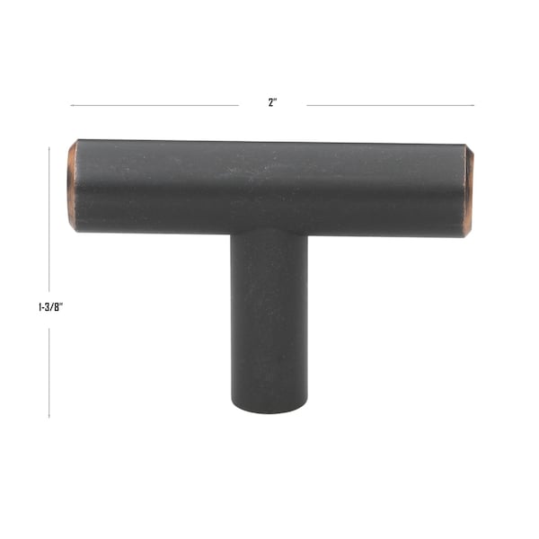 Gliderite Hardware 2 in. Solid Steel Oil Rubbed Bronze Cabinet T-Knob - 5002-T-ORB - 5002-T-ORB-1
