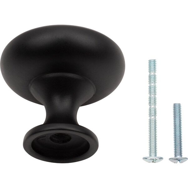 Designperfect 1-3/16 Diameter Round Cabinet Knob, Matte/Flat Black - DPA-R28KBLK