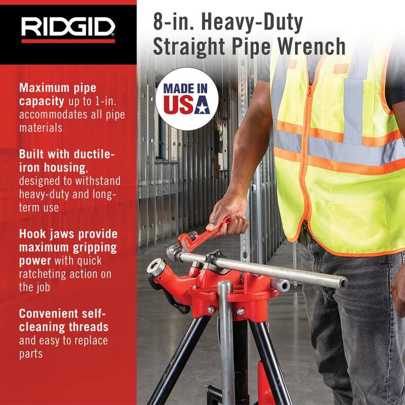 RIDGID 24 in. Aluminum Straight Pipe Wrench for Plumbing, Sturdy Plumbing Pipe Tool with Self Cleaning Threads and Hook Jaws - 31105