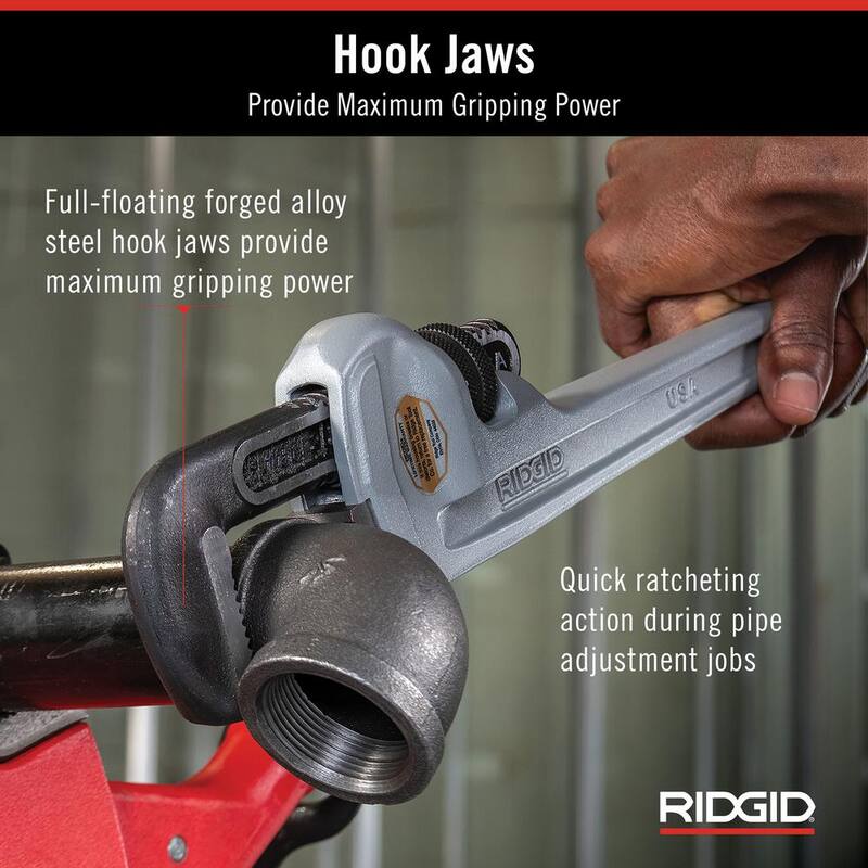 RIDGID 24 in. Aluminum Straight Pipe Wrench for Plumbing, Sturdy Plumbing Pipe Tool with Self Cleaning Threads and Hook Jaws - 31105