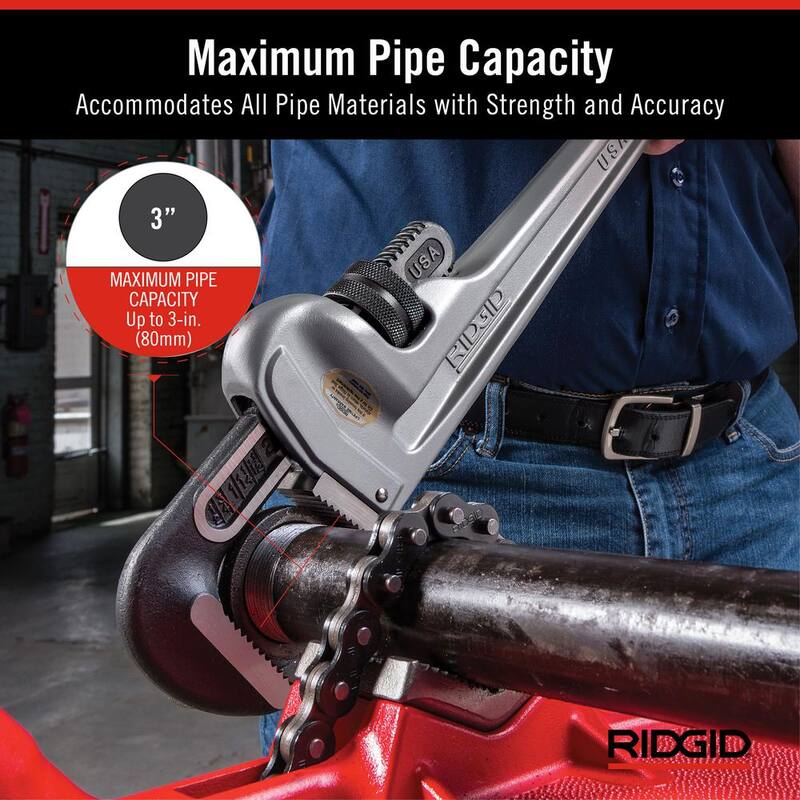 RIDGID 24 in. Aluminum Straight Pipe Wrench for Plumbing, Sturdy Plumbing Pipe Tool with Self Cleaning Threads and Hook Jaws - 31105