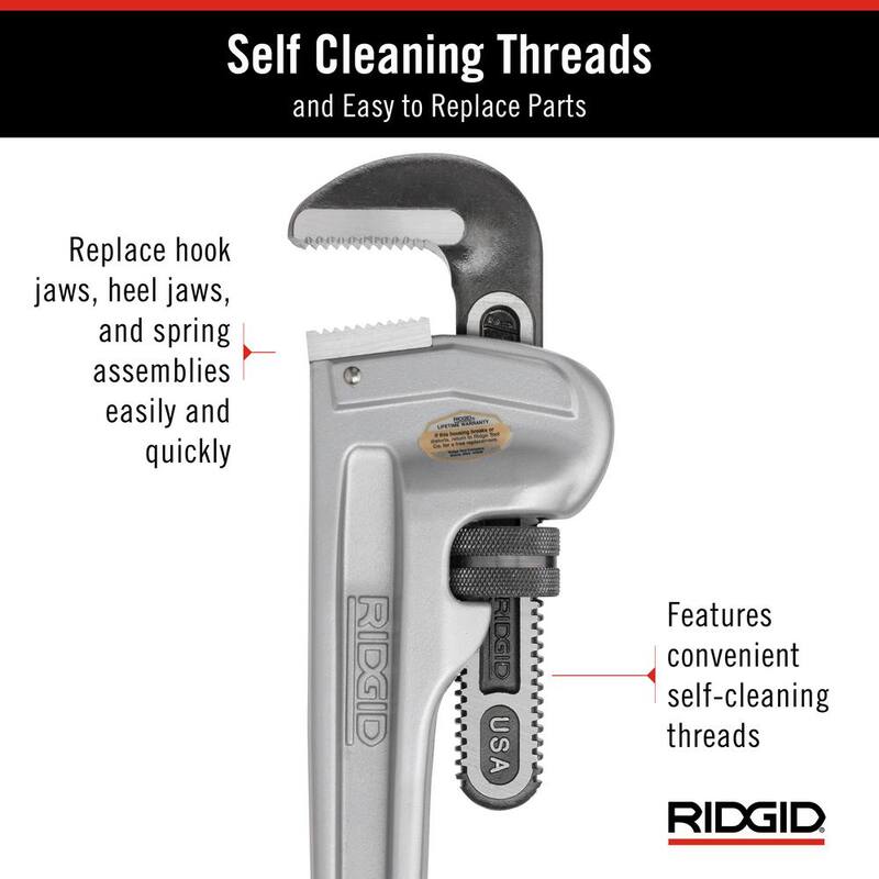 RIDGID 24 in. Aluminum Straight Pipe Wrench for Plumbing, Sturdy Plumbing Pipe Tool with Self Cleaning Threads and Hook Jaws - 31105