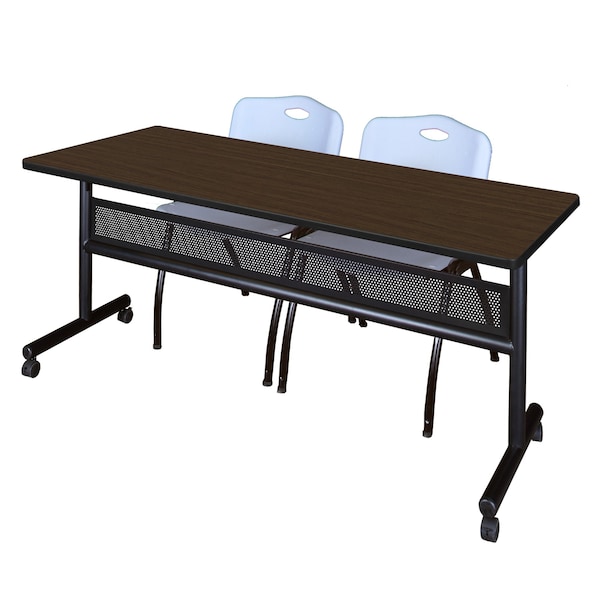 Regency Kobe Flip-Top Privacy Nesting Table W/ 2 M Stack Chairs, 72 in W, 30 in L, Neo Walnut - MKFTM7230NW47GY