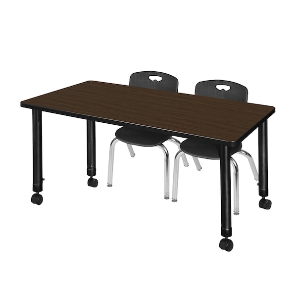 Regency Kee Mobile Adjustable Classroom Table W/ 2 Andy Stack Chairs, 48 in W, 30 in L, Neo Walnut - MT4830NWAPCBK45BK