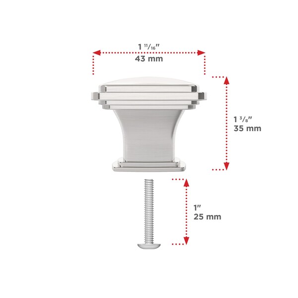Richelieu Charlemagne Collection 1 11/16 in (43 mm) x 1 11/16 in (43 mm) Brushed Nickel Transitional Cabinet Knob - BP81045195