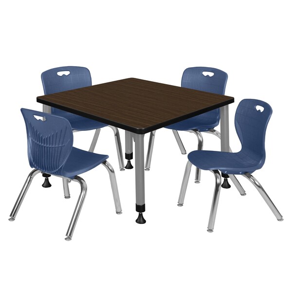 Regency Square Kee Adjustable Classroom Table W/ 4 Andy Stack Chairs, 30 in W, 30 in L, Neo Walnut - TB3030NWAPGY45NV
