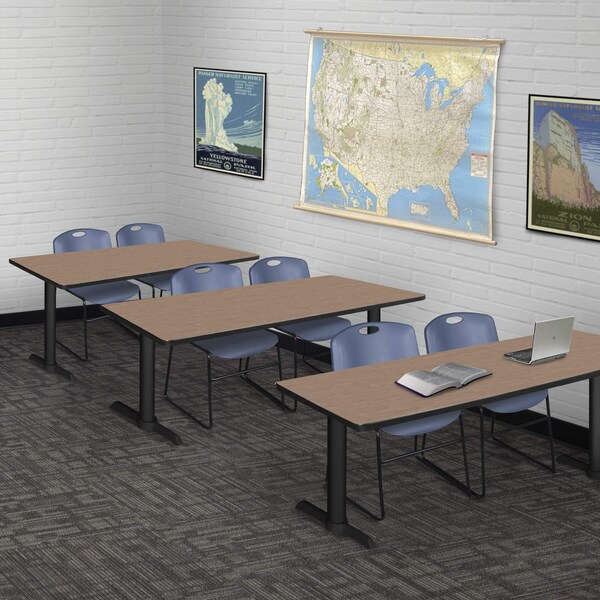 Regency Cain T-Base Training Seminar Table W/ 2 Zeng Stack Chairs, 60 in W, 24 in L, Noble Oak - MTRCT6024NO44BE