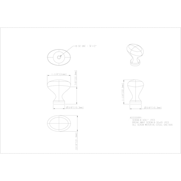 Elements By Hardware Resources 1-1/4" Overall Length Matte Black Oval Merryville Cabinet Knob - 897L-MB