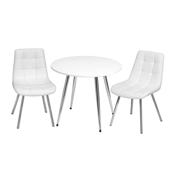 Gift Mark Mid-Century Modern Round Kids White Table with White Arm Chairs - T3081W