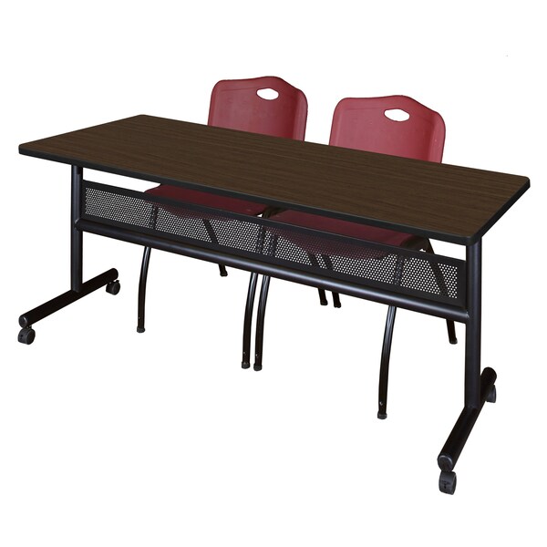 Regency Kobe Flip-Top Privacy Nesting Table W/ 2 M Stack Chairs, 72 in W, 30 in L, Neo Walnut - MKFTM7230NW47BY