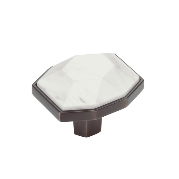 Amerock Carrione 1-5/8 inch 41mm Length Marble White/Oil-Rubbed Bronze Cabinet Knob - BP36638MWORB