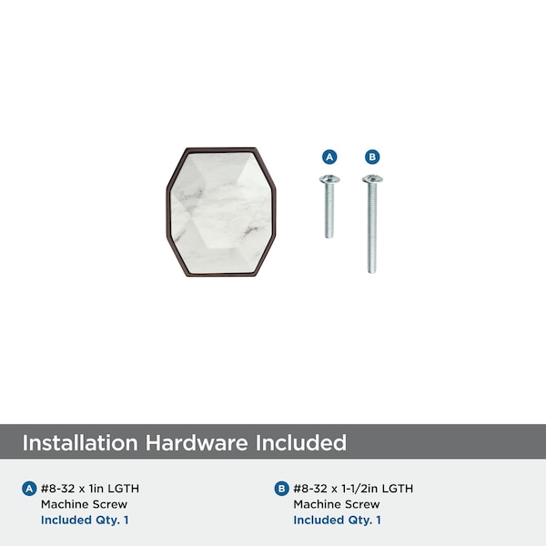 Amerock Carrione 1-5/8 inch 41mm Length Marble White/Oil-Rubbed Bronze Cabinet Knob - BP36638MWORB