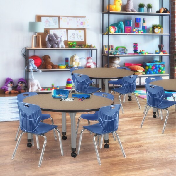Regency Round Kee Mobile Adjustable Classroom Table W/ 4 Andy Chairs, 48 in W, 48 in L, Noble Oak - TB48RNDNOAPCGY45NV