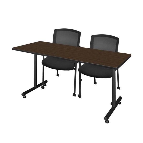 Regency Kobe T-Base Training Seminar Table W/ 2 Knight Mesh Chairs, 60 in W, 24 in L, Neo Walnut - MKTRCT6024NW56CBK