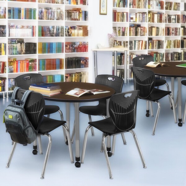 Regency Round Kee Mobile Adjustable Classroom Table W/ 4 Andy Chairs, 42 in W, 42 in L, Neo Walnut - TB42RNDNWAPCGY40BK