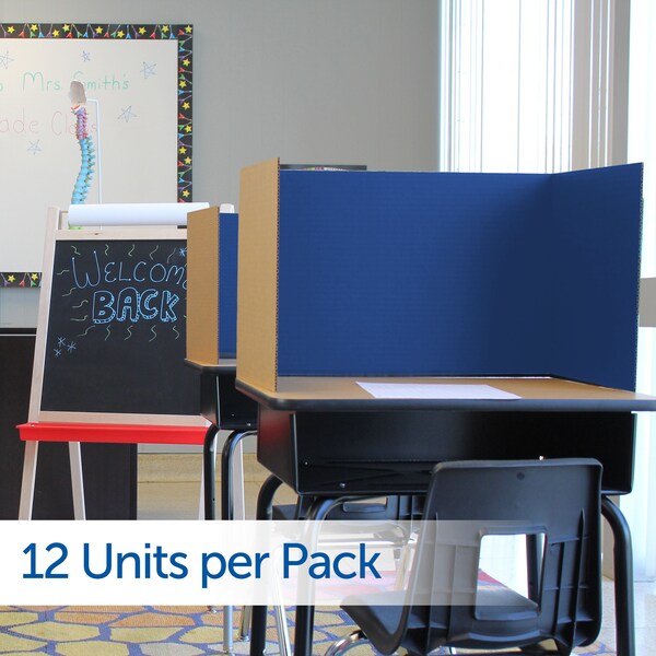 Flipside 18in X 48in  Blue Corrugated Study Carrel 5/32in, 12PK - 61846-12