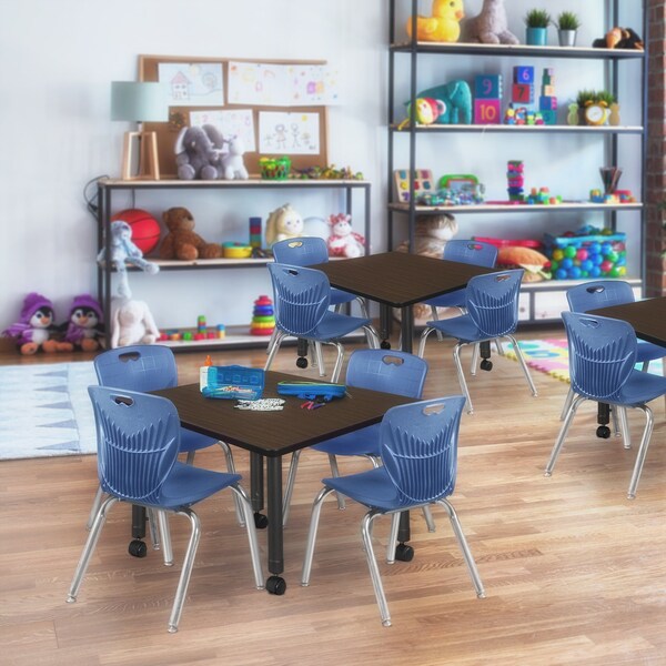 Regency Square Kee Mobile Adjustable Classroom Table W/ 4 Andy Chairs, 30 in W, 30 in L, Neo Walnut - TB3030NWAPCBK45NV