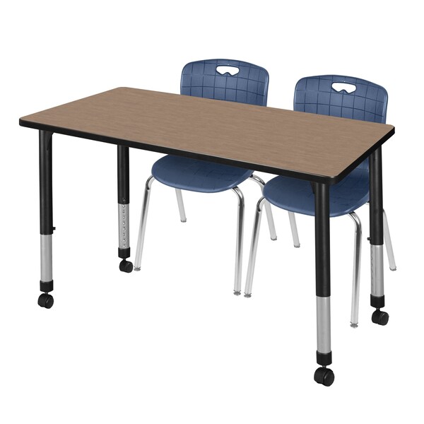 Regency Kee Mobile Adjustable Classroom Table W/ 2 Andy Mobile Chairs, 48 in W, 30 in L, Noble Oak - MT4830NOAPCBK40NV