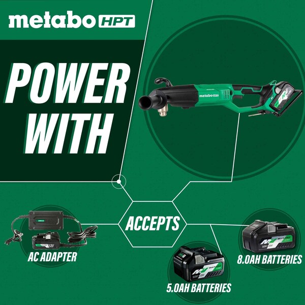 Metabo Hpt 36V MV Cordless 1/2in High Power Right Angle Drill Kit 1 x 4.0Ah and Charger - D36DYAM