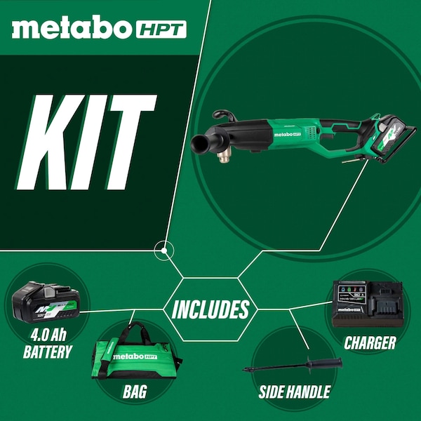 Metabo Hpt 36V MV Cordless 1/2in High Power Right Angle Drill Kit 1 x 4.0Ah and Charger - D36DYAM