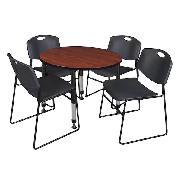 Regency Tables > Height Adjustable > Round Table & Chair Sets, 36 W, 36 L, 23-34 H, Cherry - TB36RNDCHAPBK44BK