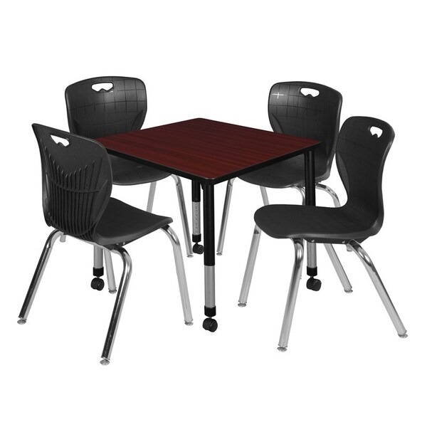 Regency Tables > Height Adjustable > Square Mobile Table & Chair Sets, 30 W, 30 L, 23-34 H, Mahogany - TB3030MHAPCBK40BK