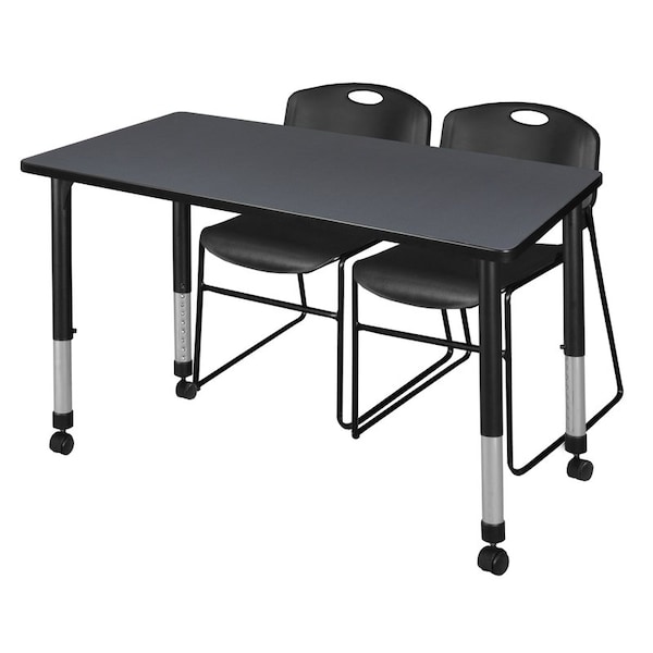 Regency Tables > Height Adjustable > Rectangular Mobile Table & Chair Sets, 48 W, 30 L, 23-34 H, Grey - MT4830GYAPCBK44BK