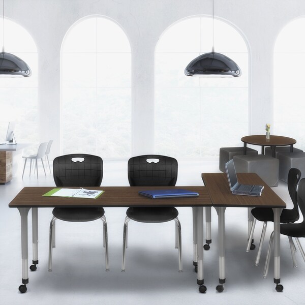 Regency Kee Mobile Adjustable Classroom Table W/ 2 Andy Stack Chairs, 66 in W, 24 in L, Neo Walnut - MT6624NWAPCGY40BK