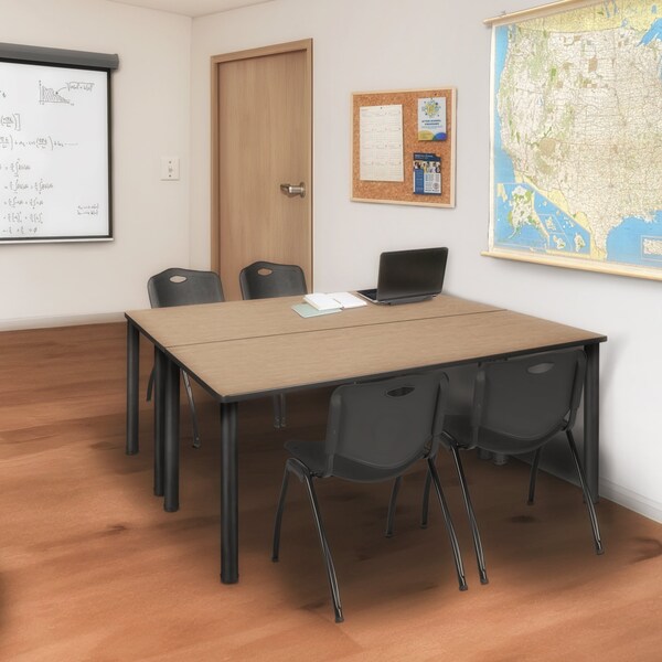 Regency Kee Training Table W/ 2 M Stack Chairs, 66 in W, 24 in L, Noble Oak - MT6624NOBPBK47BK