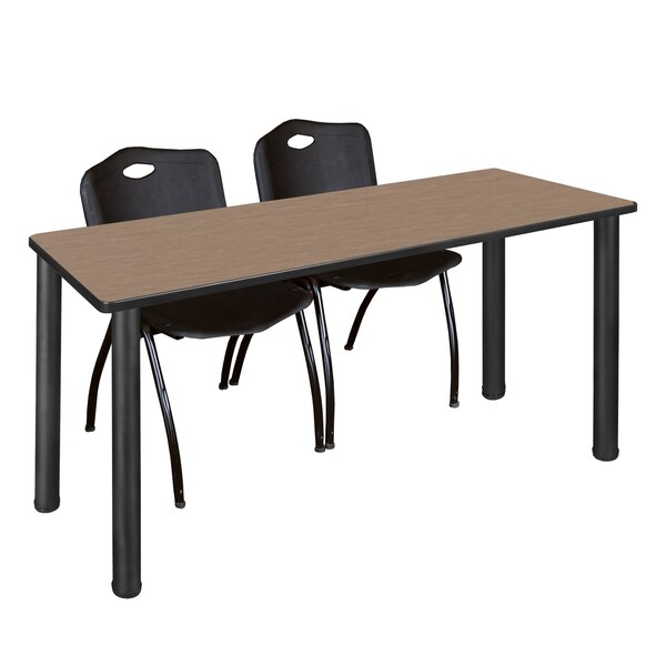 Regency Kee Training Table W/ 2 M Stack Chairs, 66 in W, 24 in L, Noble Oak - MT6624NOBPBK47BK