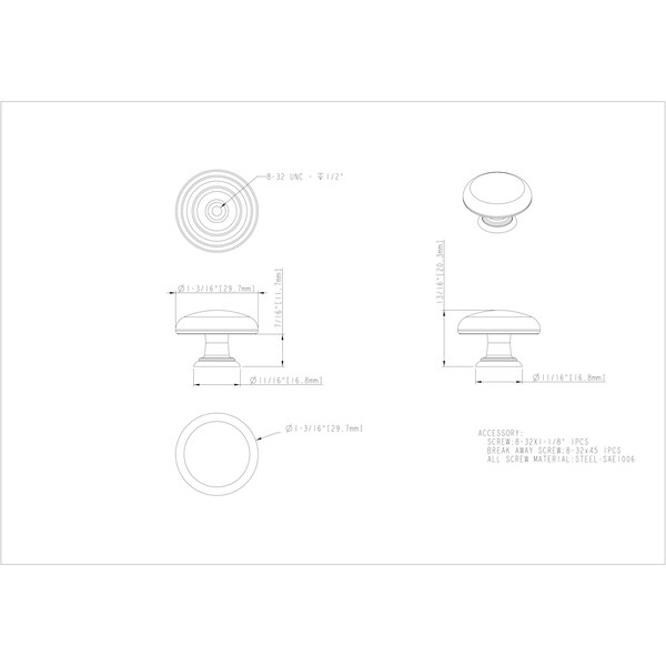 Elements By Hardware Resources 1-3/16" Diameter Gun Metal Gatsby Cabinet Mushroom Knob - 3950-DACM