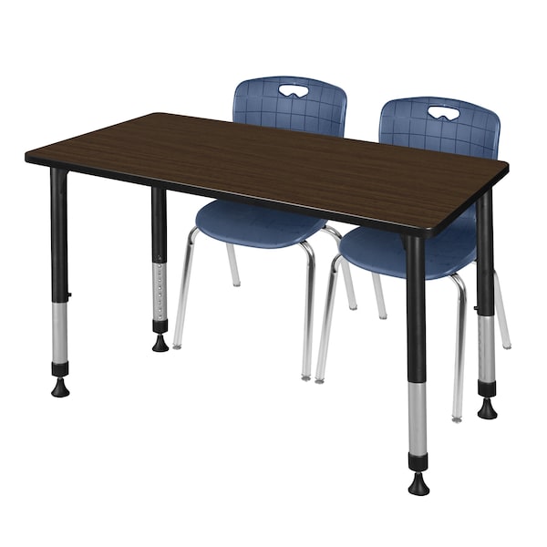 Regency Kee Adjustable Classroom Table W/ 2 Andy Stack Chairs, 60 in W, 30 in L, Neo Walnut - MT6030NWAPBK40NV