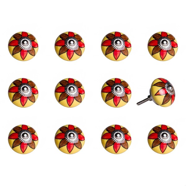 Homeroots Ceramic & Metal Multi Color Knob; Pack of 12 - 1.5 x 1.5 x 1.5 in. - 358131